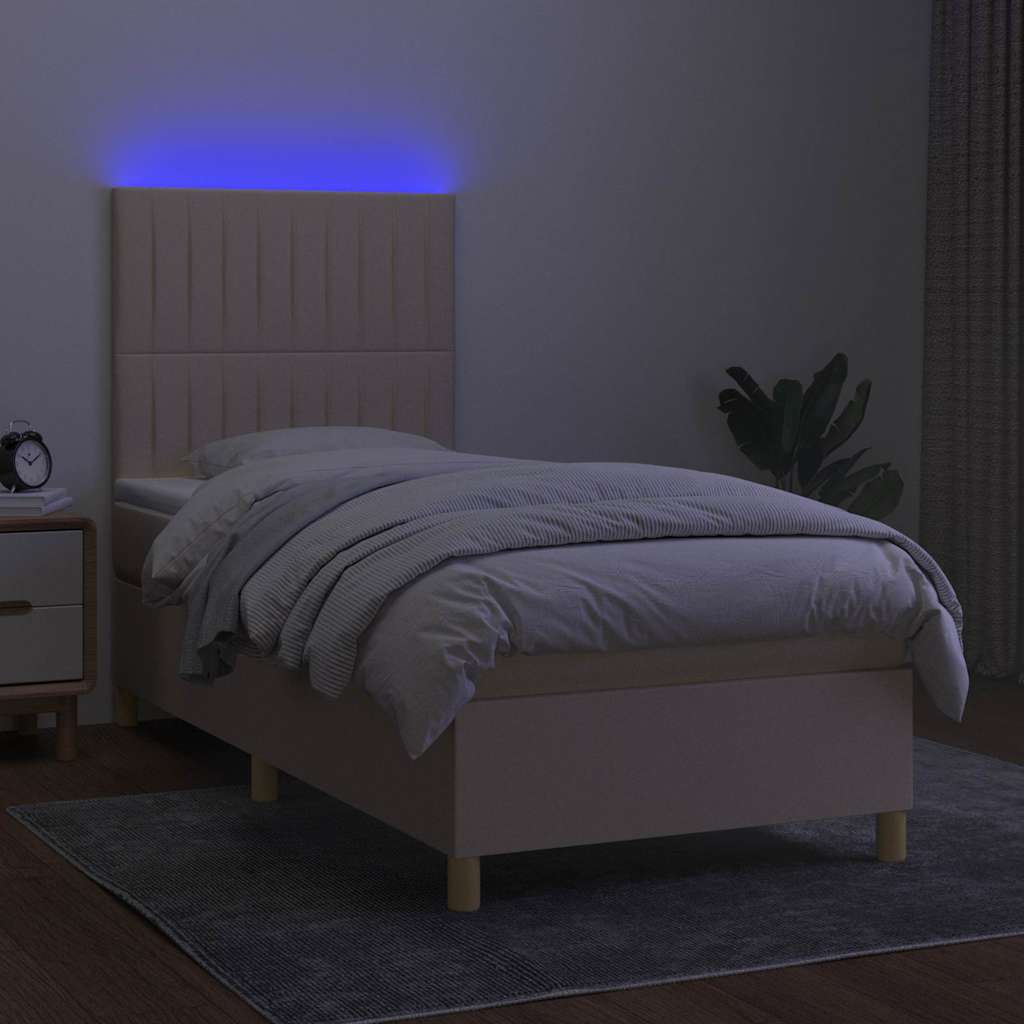 Krevet box spring s madracem LED krem 80 x 200 cm od tkanine
