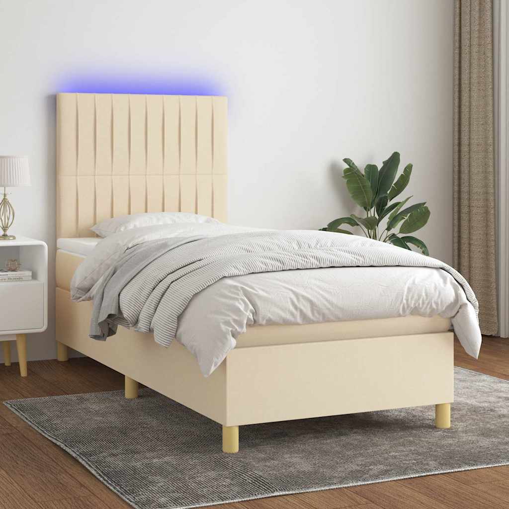 Krevet box spring s madracem LED krem 80 x 200 cm od tkanine