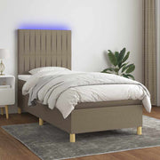 Krevet box spring s madracem LED smeđesivi 90x190 cm tkanina
