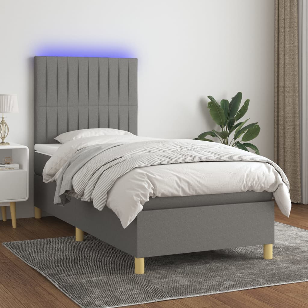 Krevet box spring s madracem LED tamnosivi 90x200 cm tkanina