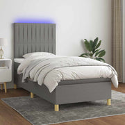 Krevet box spring s madracem LED tamnosivi 90x200 cm tkanina