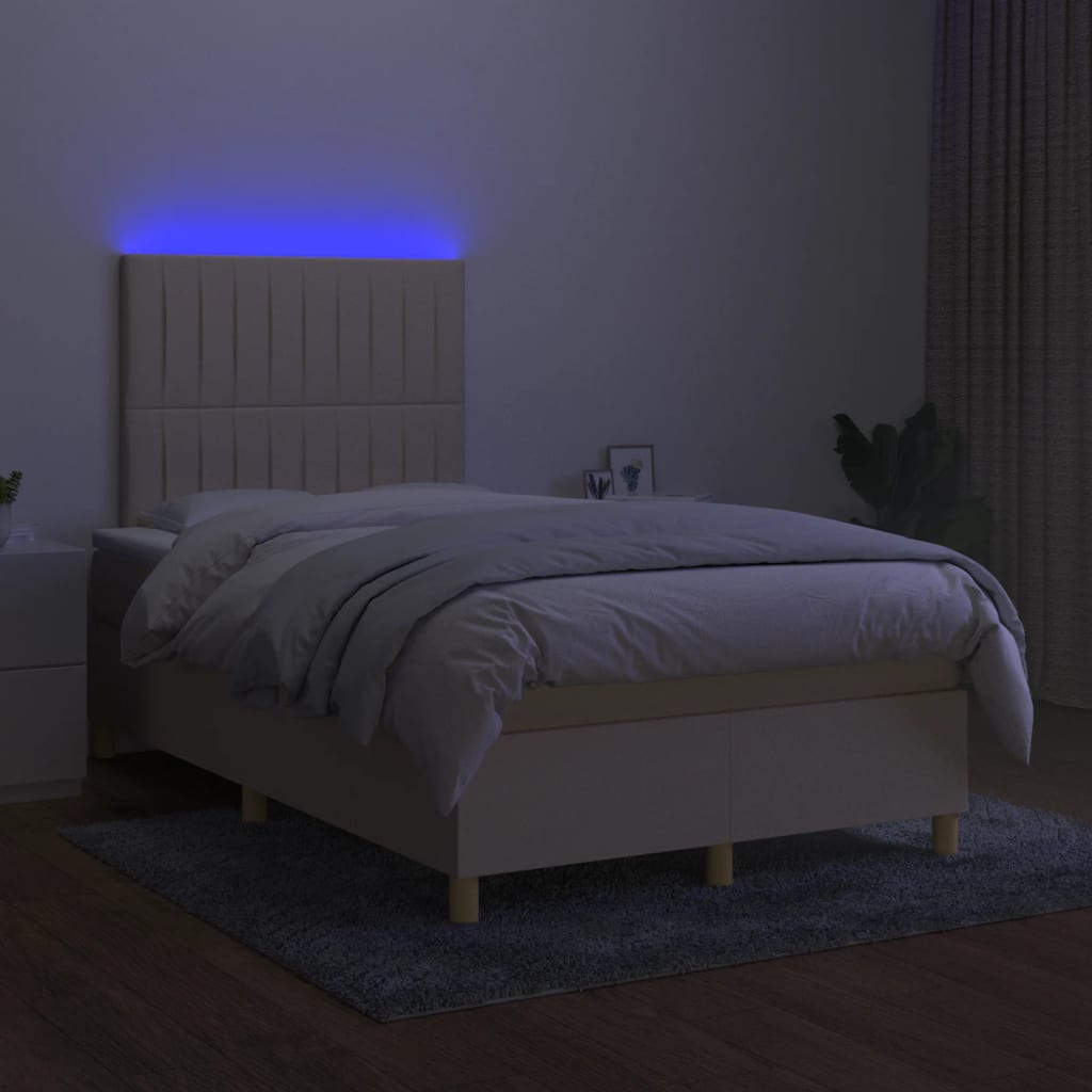 Krevet box spring s madracem LED krem 120 x 200 cm od tkanine