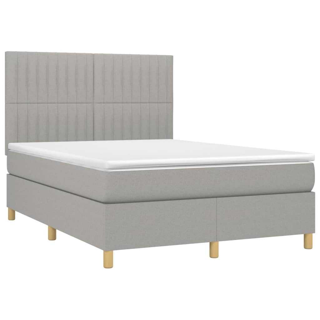 Krevet box spring s madracem LED svjetlosivi 140x200 cm tkanina