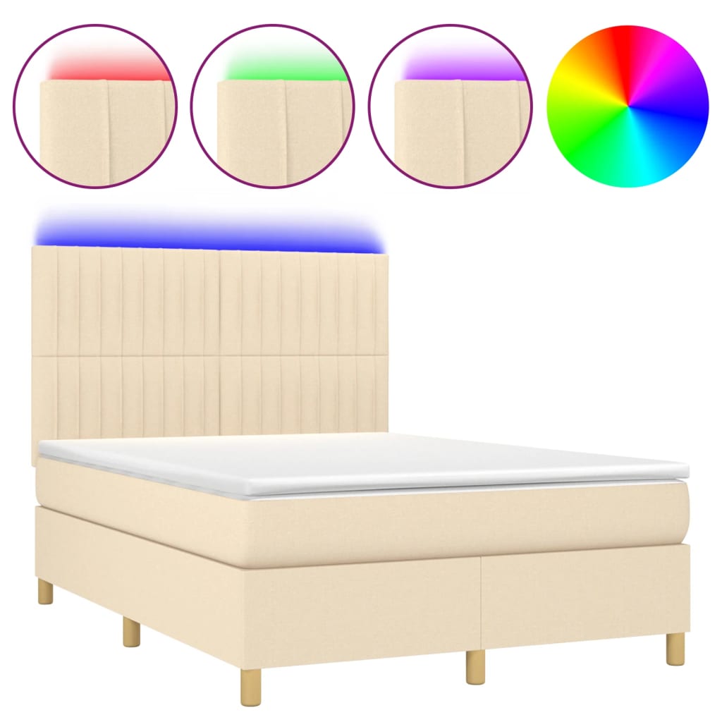 Krevet box spring s madracem LED krem 140x200 cm od tkanine
