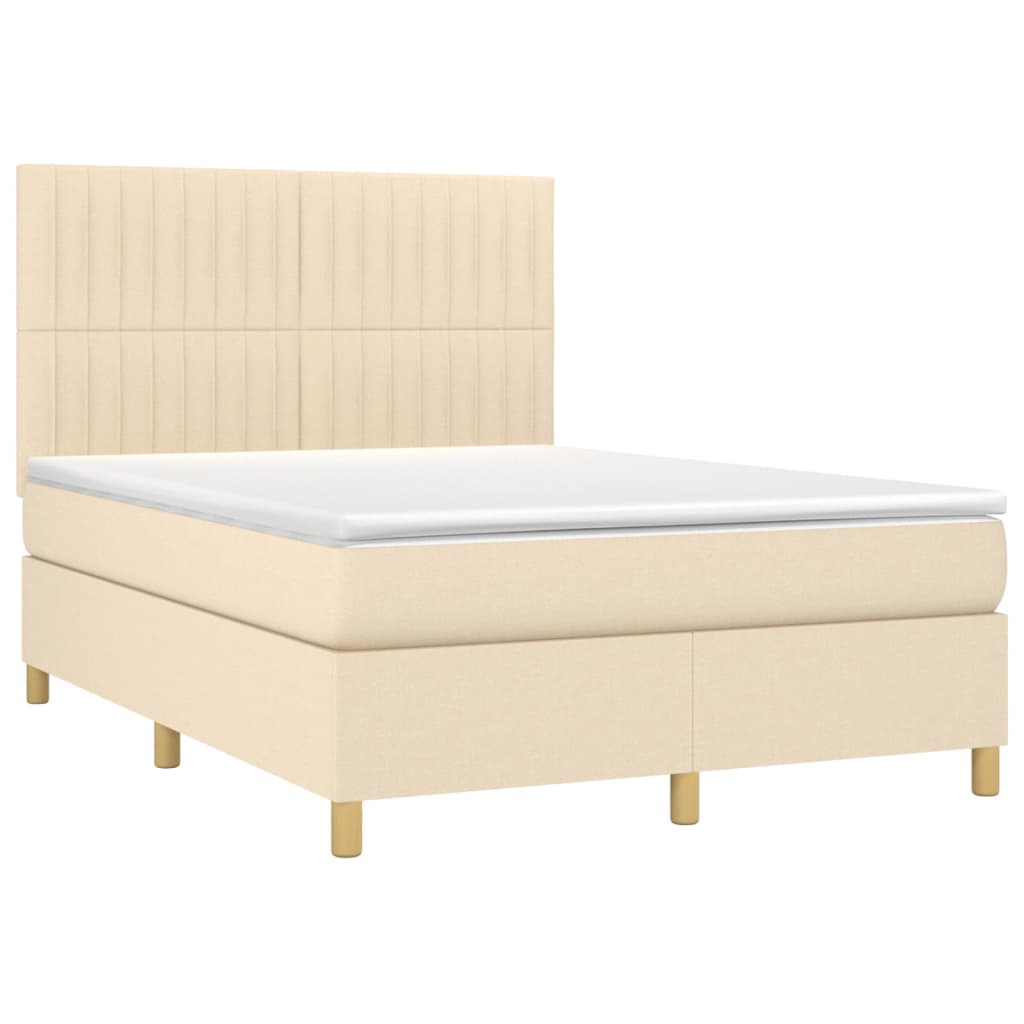 Krevet box spring s madracem LED krem 140x200 cm od tkanine