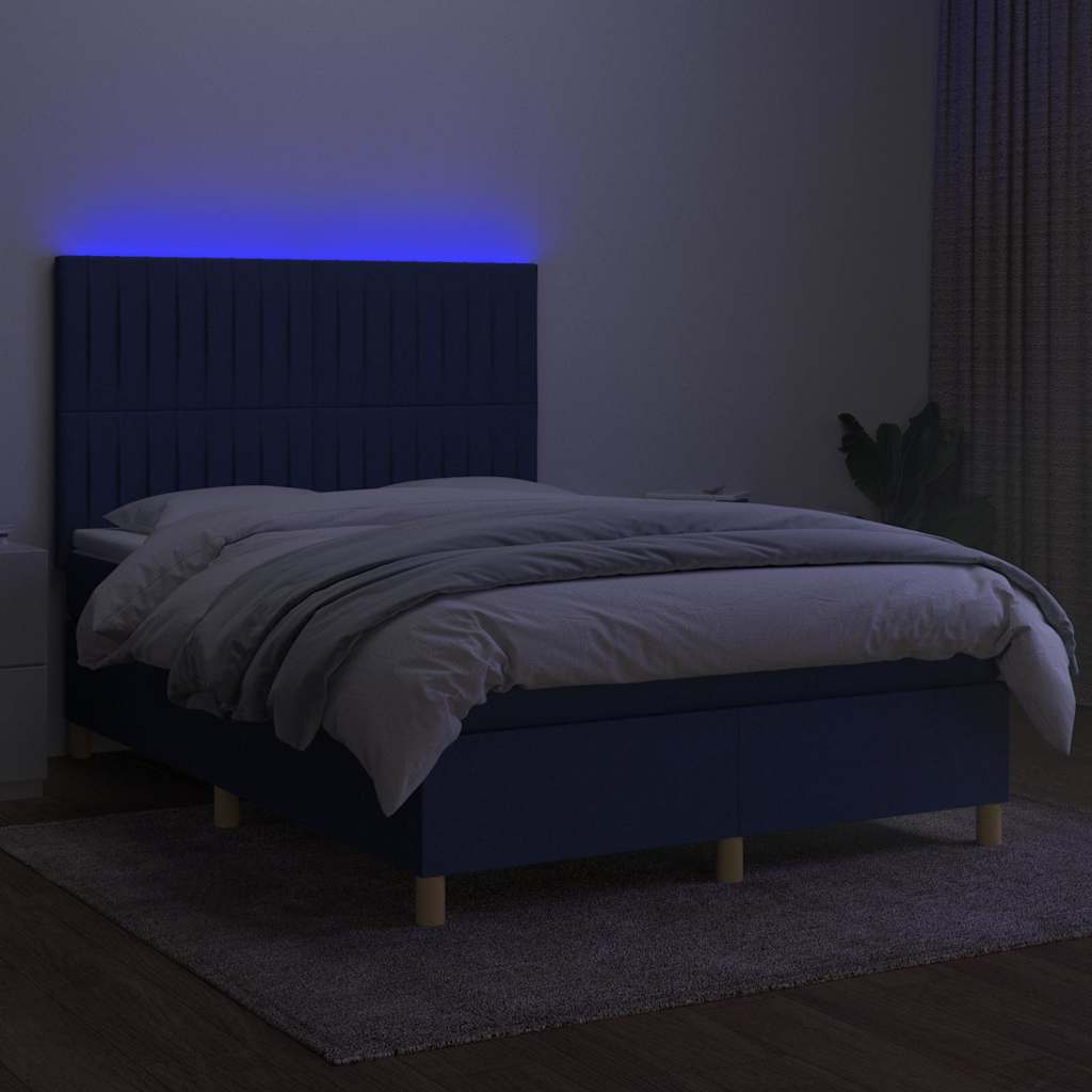Krevet box spring s madracem LED plavi 140x200 cm od tkanine