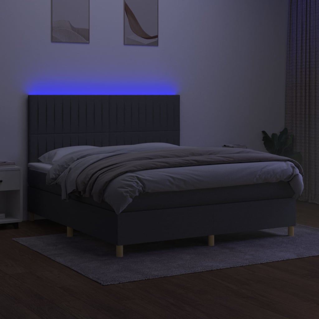 Krevet box spring s madracem LED tamnosivi 160x200 cm tkanina