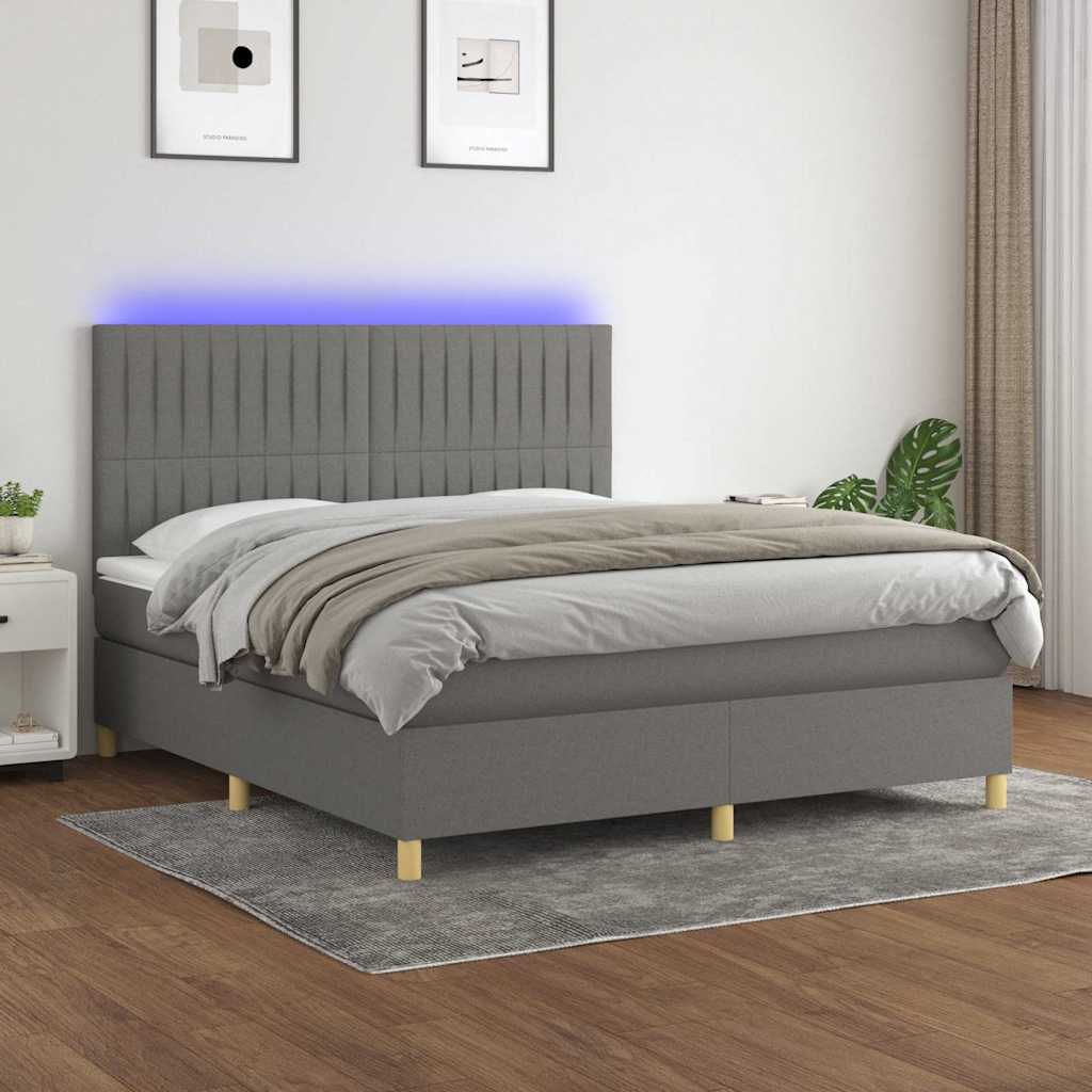 Krevet box spring s madracem LED tamnosivi 160x200 cm tkanina