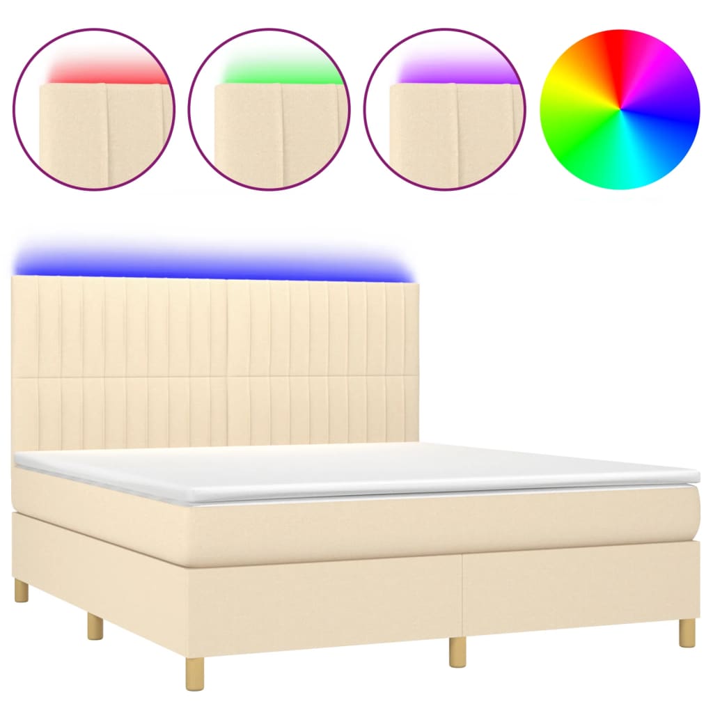 Krevet box spring s madracem LED krem 160x200 cm od tkanine