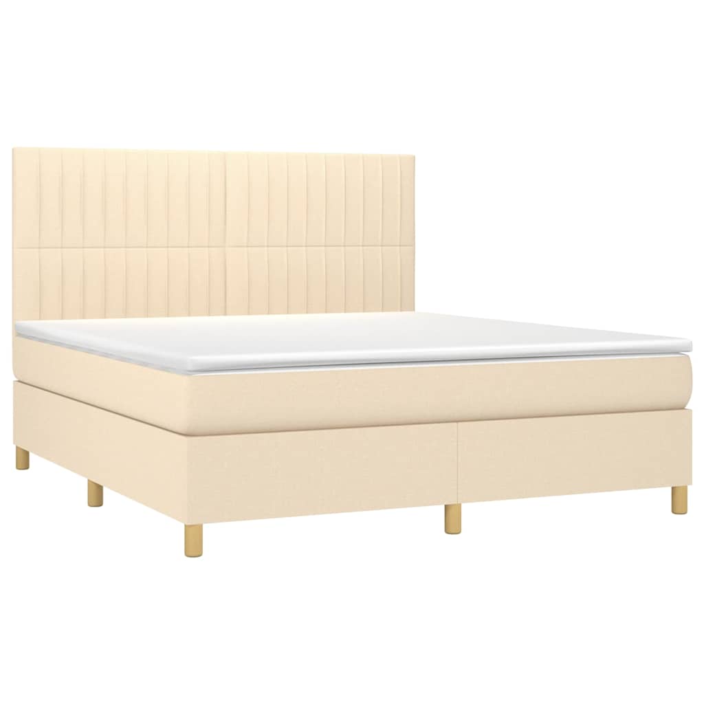 Krevet box spring s madracem LED krem 160x200 cm od tkanine