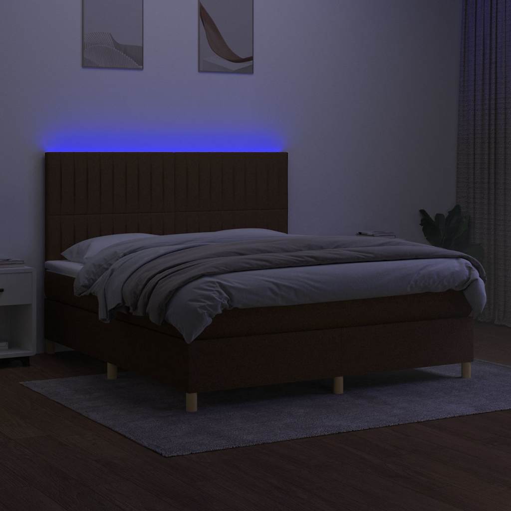 Krevet box spring s madracem LED tamnosmeđi 180x200 cm tkanina