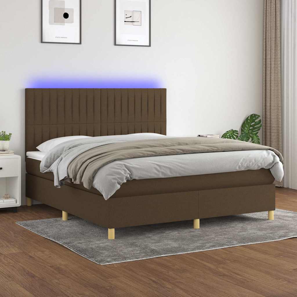 Krevet box spring s madracem LED tamnosmeđi 180x200 cm tkanina