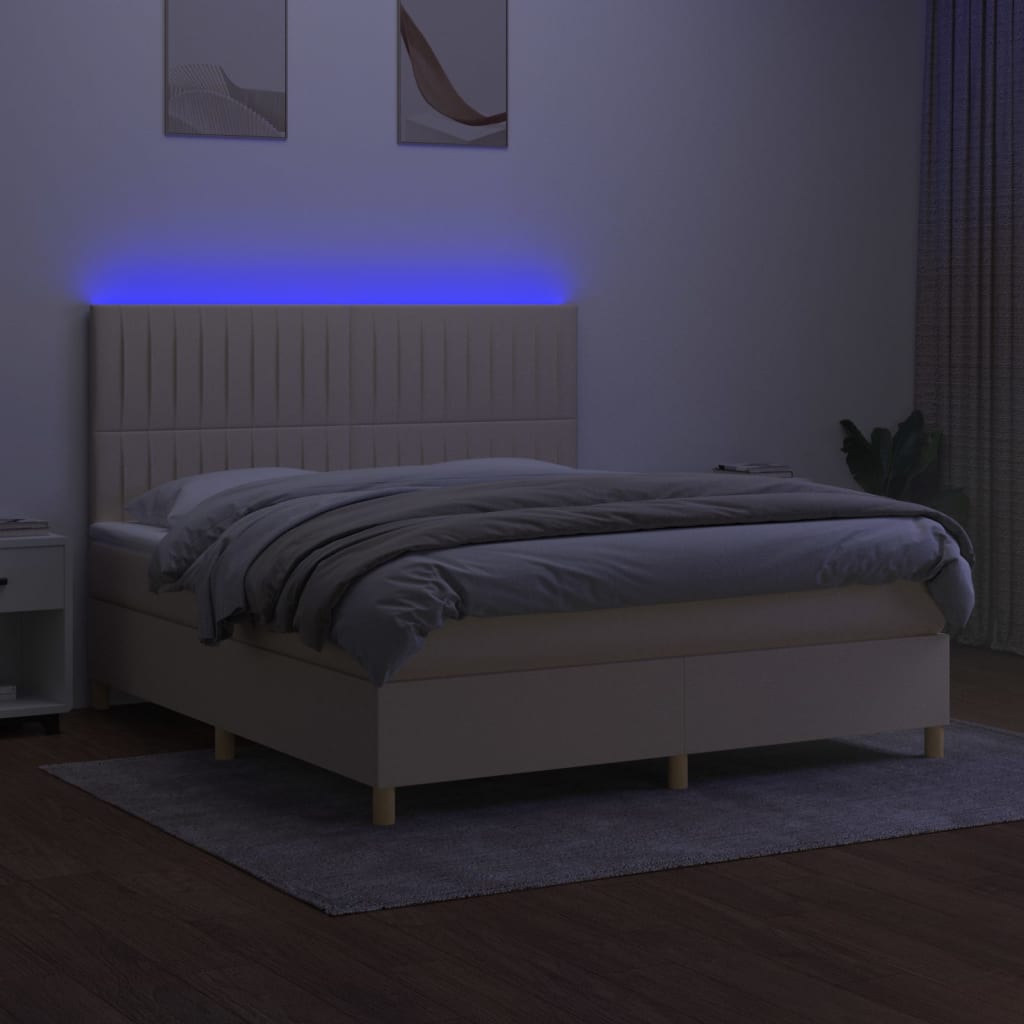 Krevet box spring s madracem LED krem 180x200 cm od tkanine