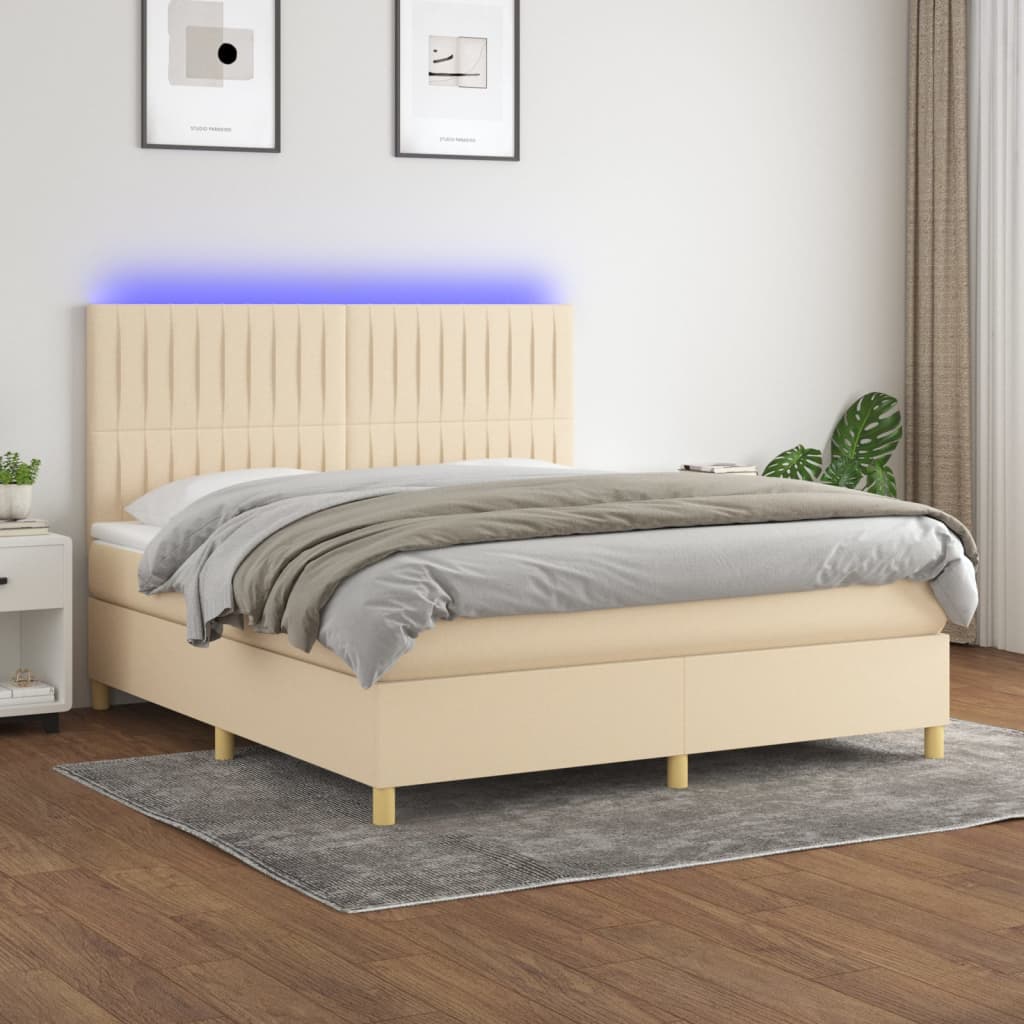 Krevet box spring s madracem LED krem 180x200 cm od tkanine