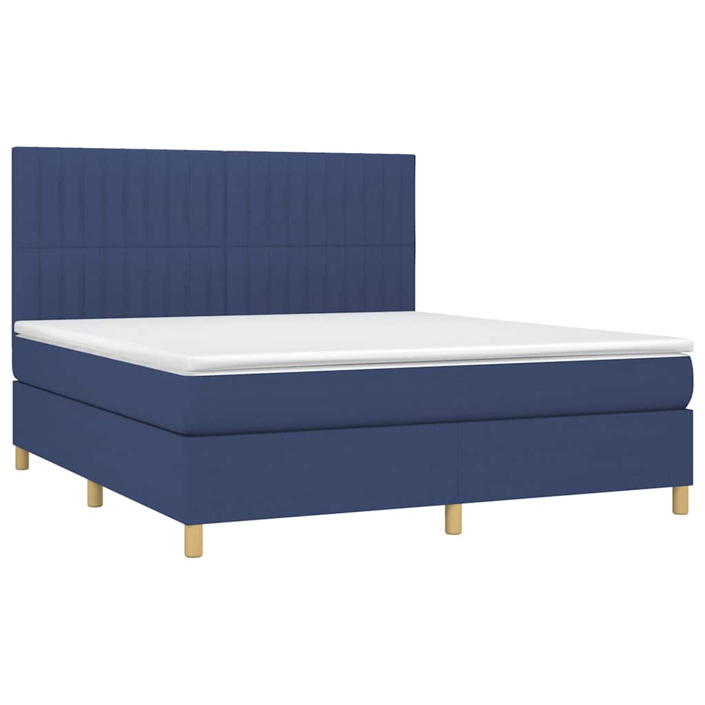 Krevet box spring s madracem LED plavi 180x200 cm od tkanine