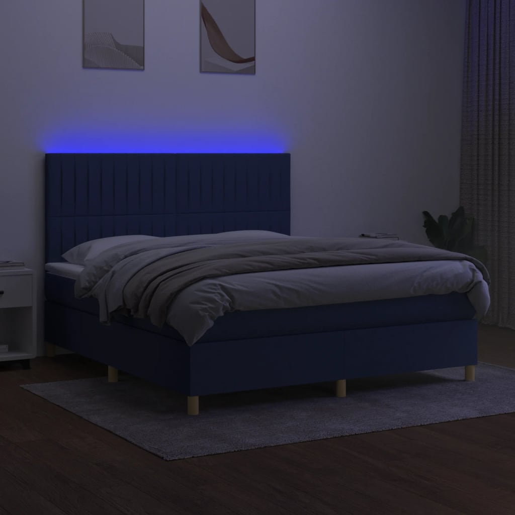 Krevet box spring s madracem LED plavi 180x200 cm od tkanine