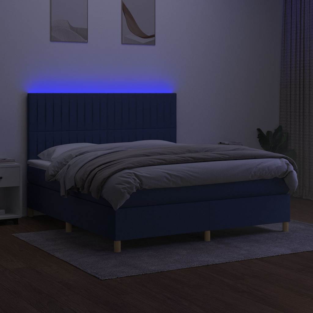 Krevet box spring s madracem LED plavi 180x200 cm od tkanine