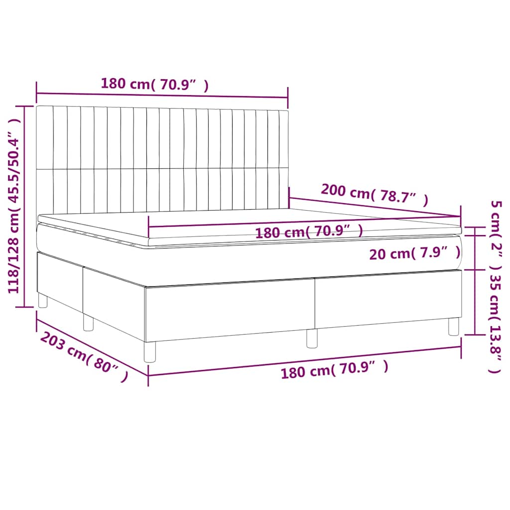 Krevet box spring s madracem LED plavi 180x200 cm od tkanine