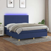 Krevet box spring s madracem LED plavi 180x200 cm od tkanine