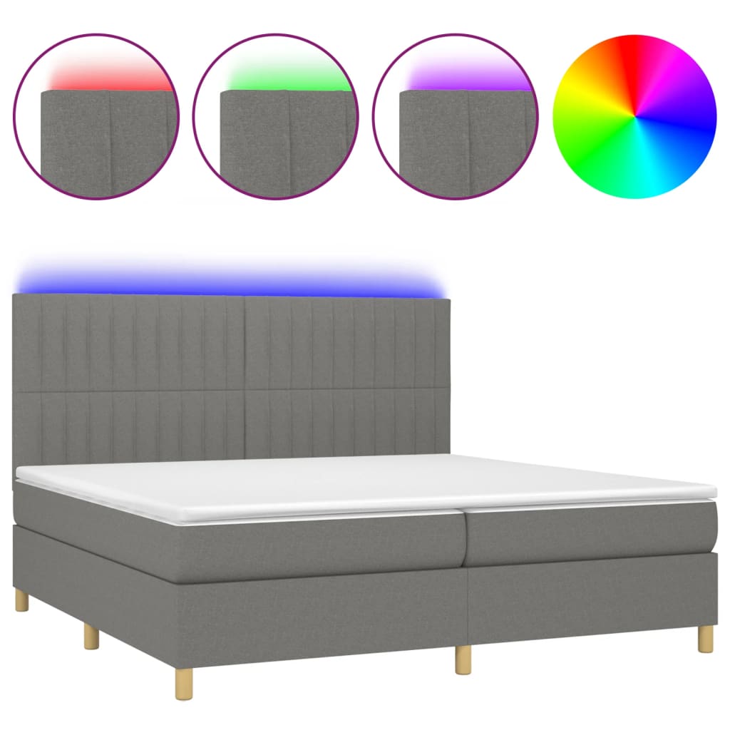 Krevet box spring s madracem LED tamnosivi 200x200 cm tkanina