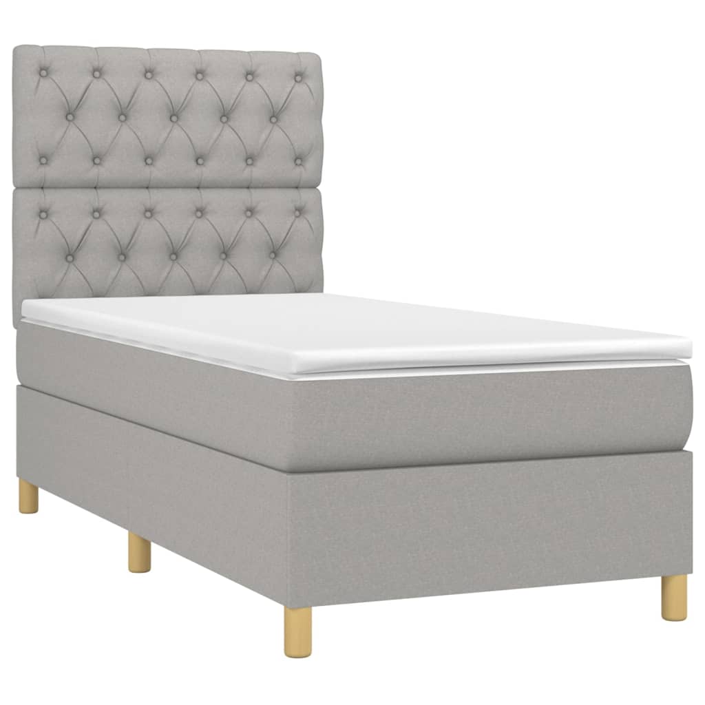 Krevet box spring s madracem LED svjetlosivi 80x200 cm tkanina