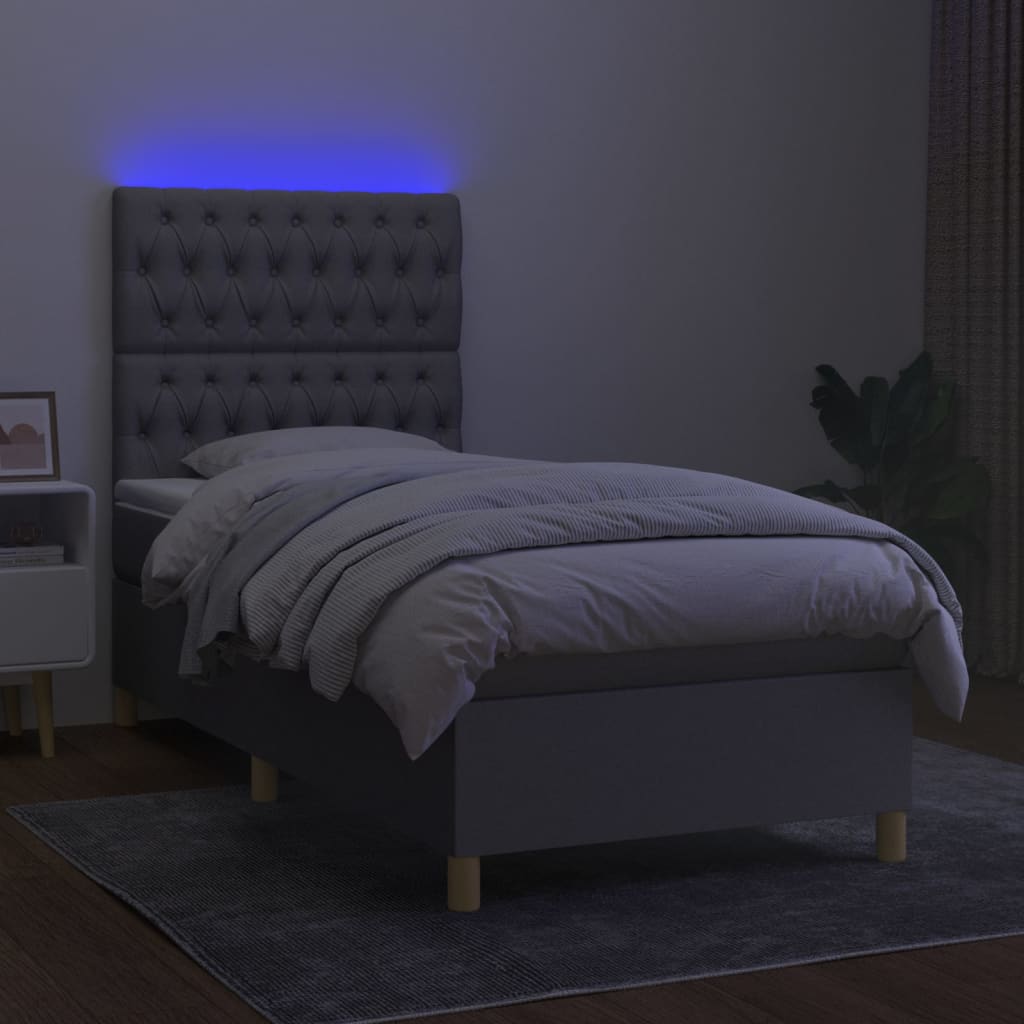 Krevet box spring s madracem LED svjetlosivi 80x200 cm tkanina