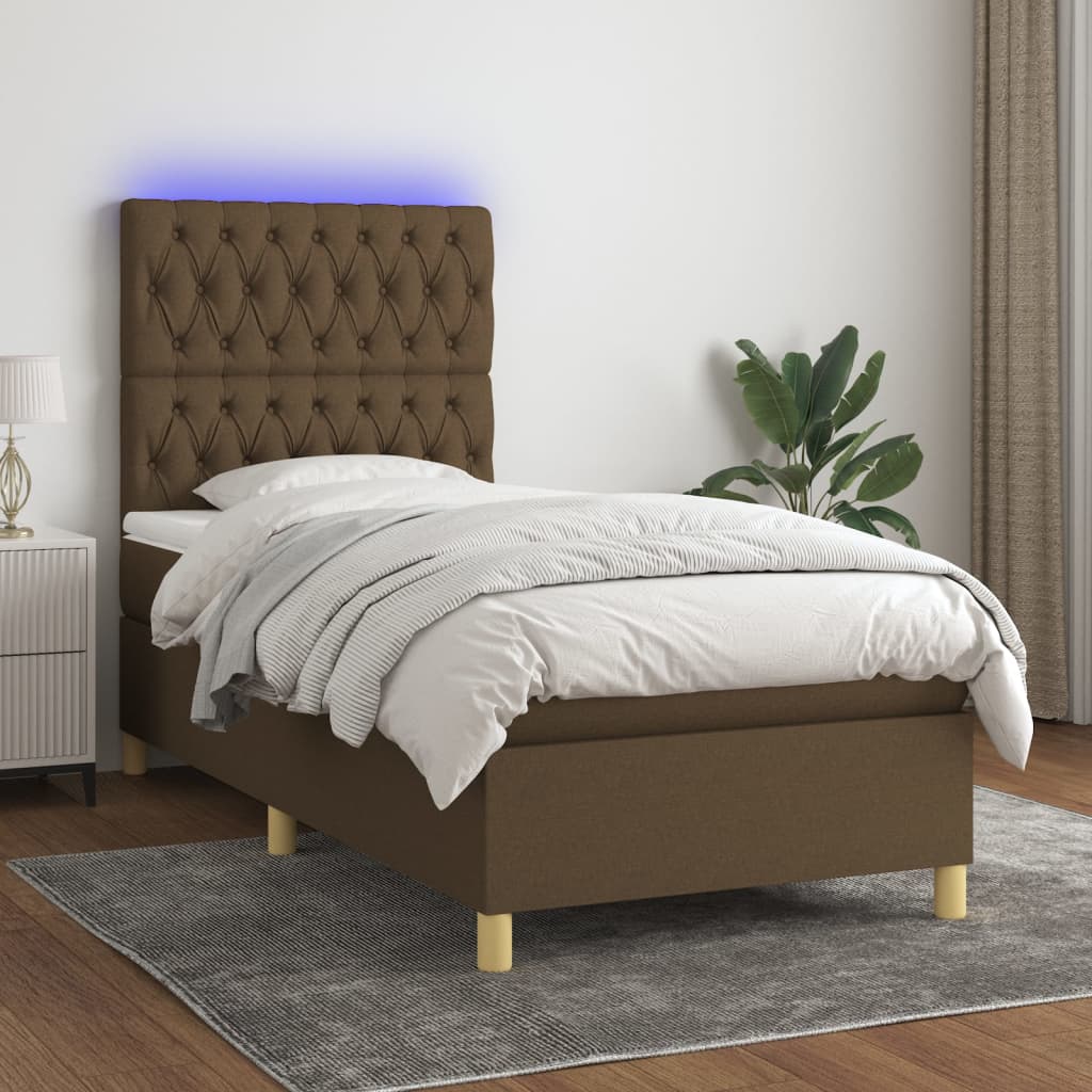 Krevet box spring s madracem LED tamnosmeđi 80 x 200 cm tkanina