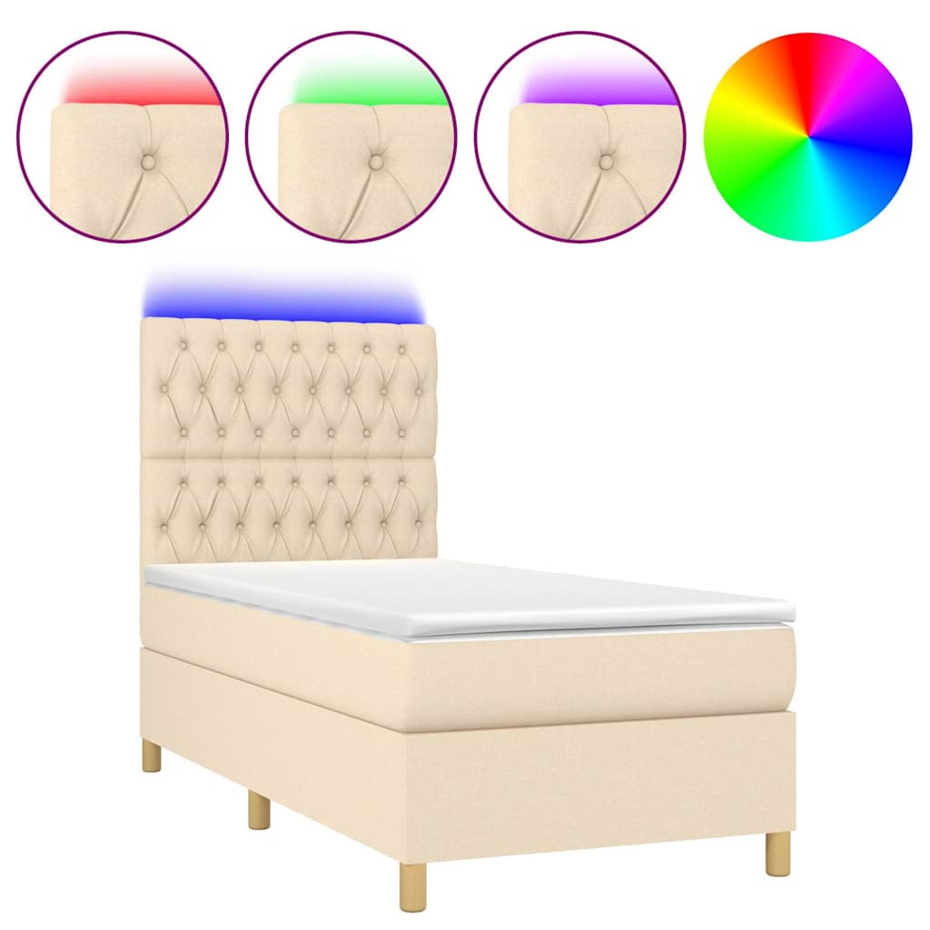 Krevet box spring s madracem LED krem 80 x 200 cm od tkanine