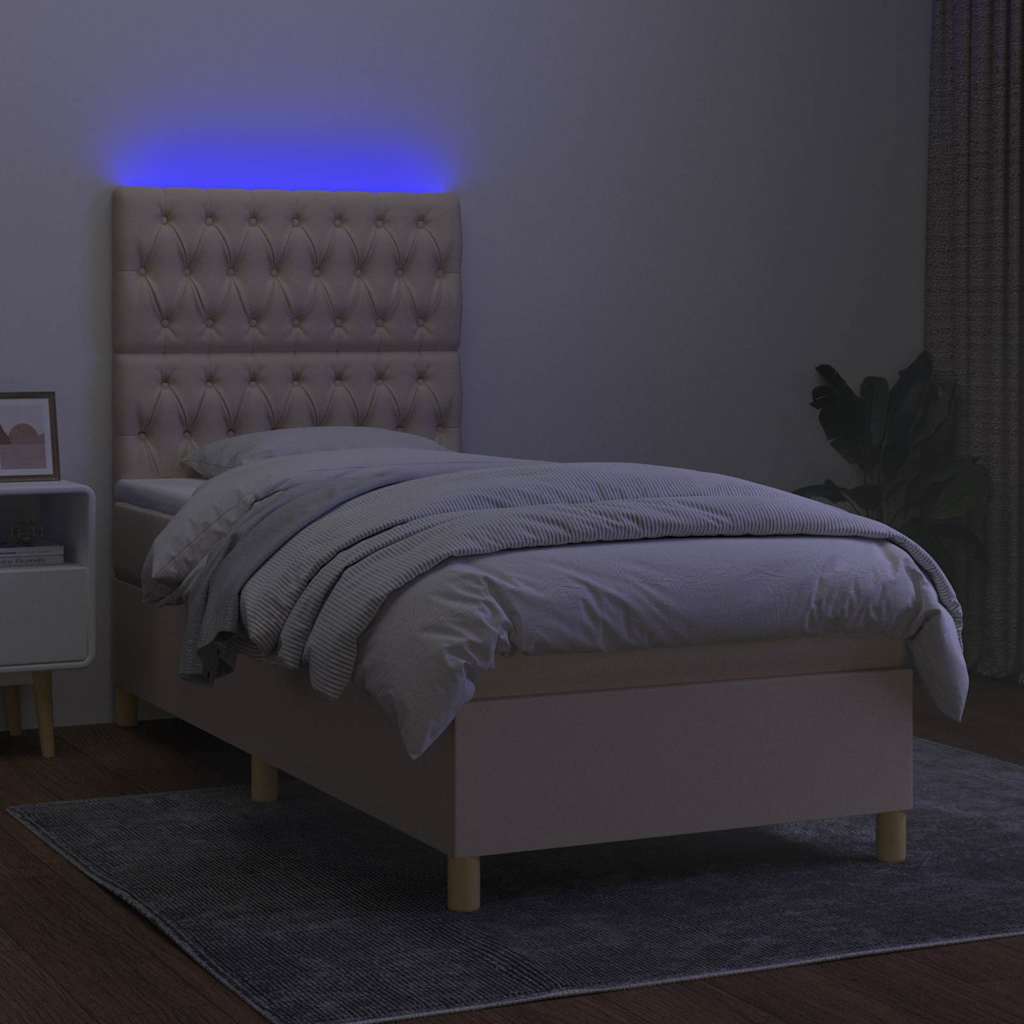 Krevet box spring s madracem LED krem 80 x 200 cm od tkanine