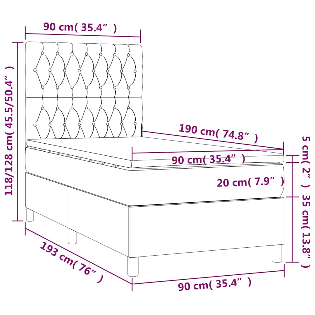 Krevet box spring s madracem LED crni 90x190 cm od tkanine