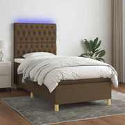 Krevet box spring s madracem LED tamnosmeđi 90x190 cm tkanina