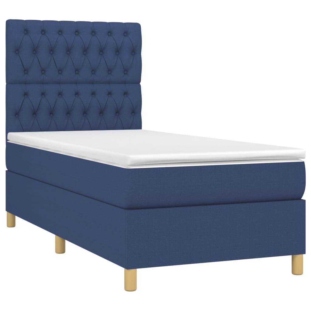 Krevet box spring s madracem LED plavi 90x200 cm od tkanine
