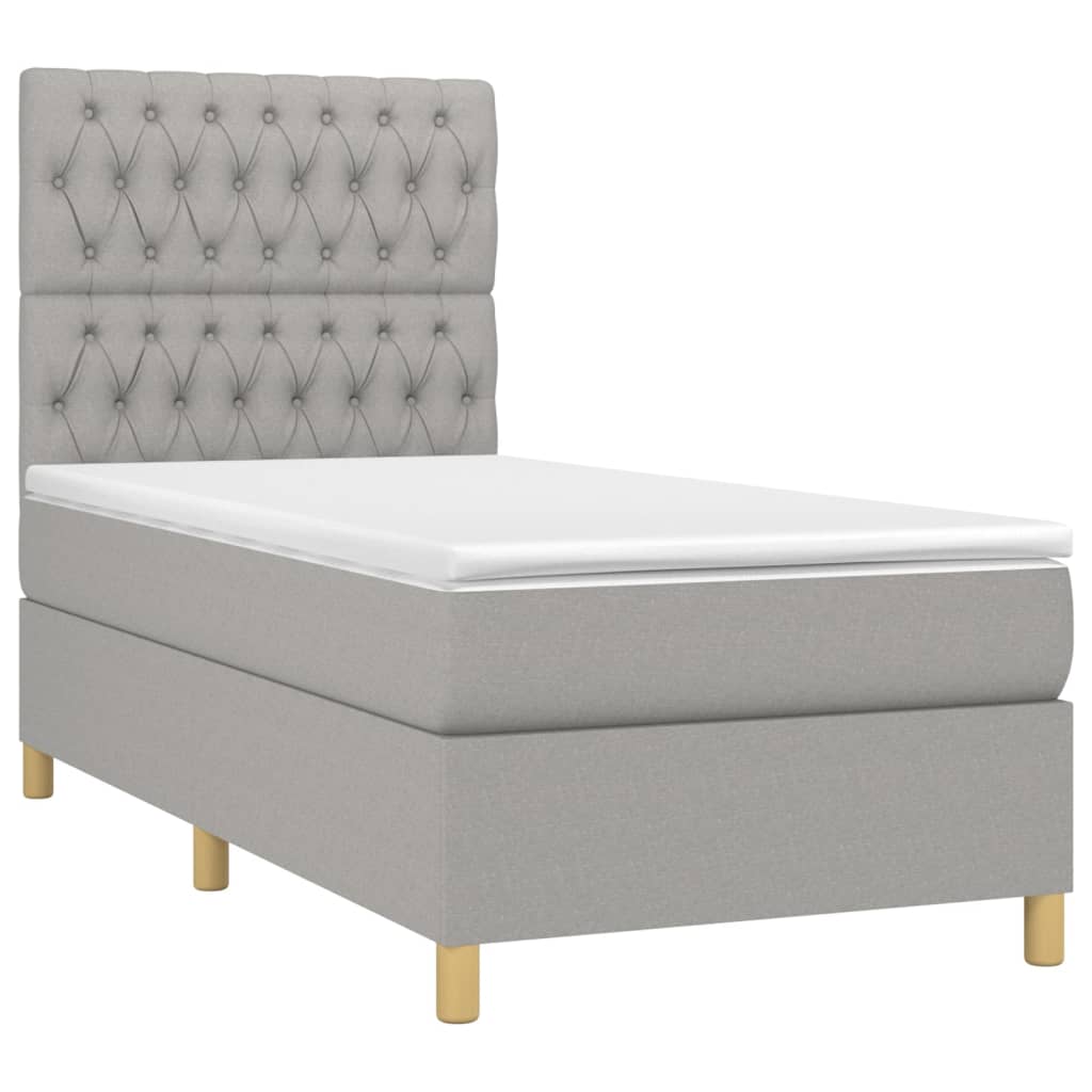 Krevet box spring s madracem LED svjetlosivi 100x200 cm tkanina
