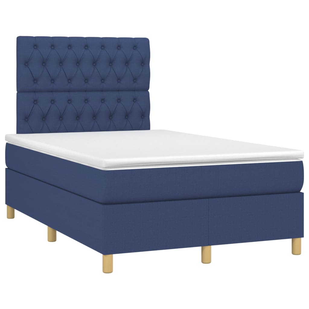 Krevet box spring s madracem LED plavi 120 x 200 cm od tkanine