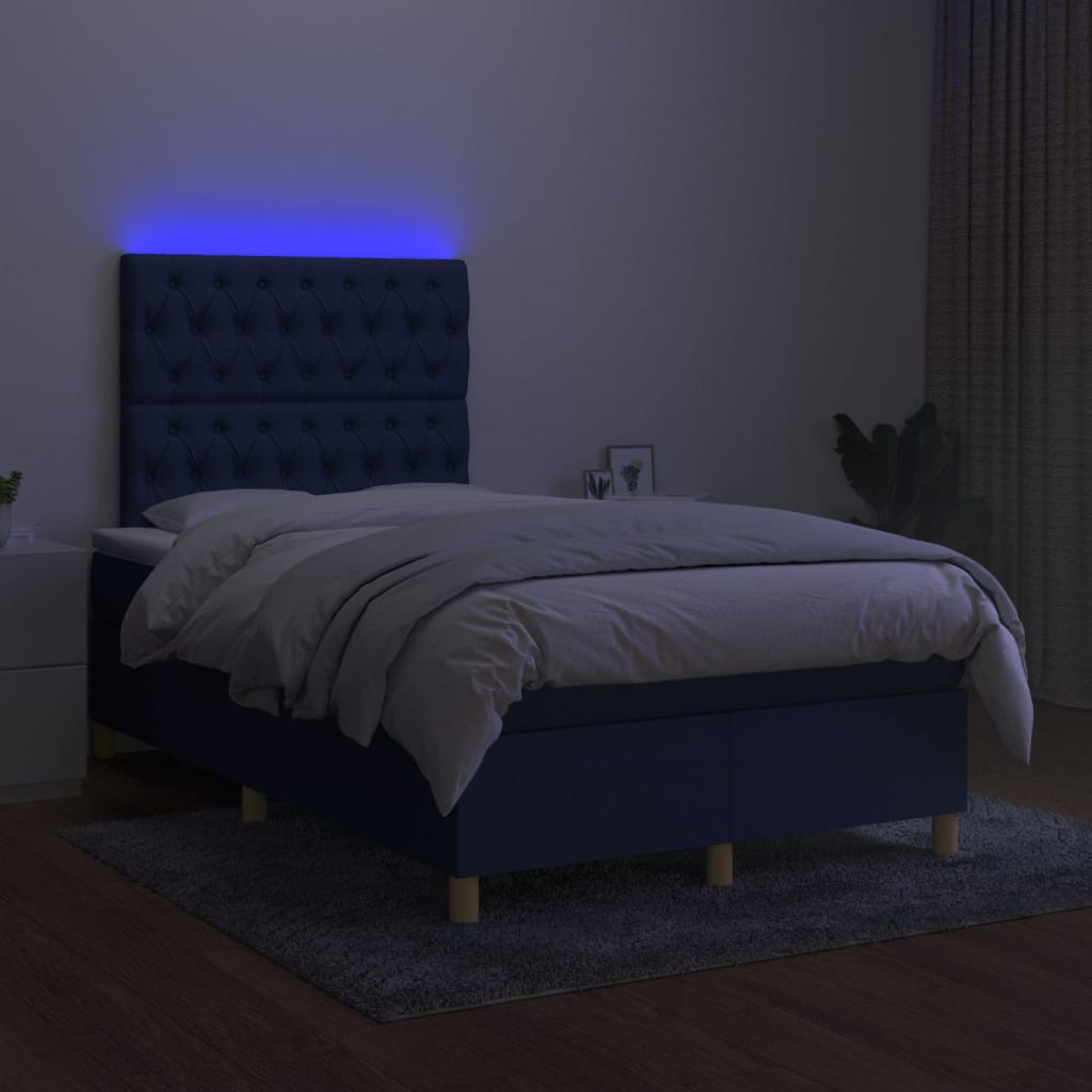 Krevet box spring s madracem LED plavi 120 x 200 cm od tkanine