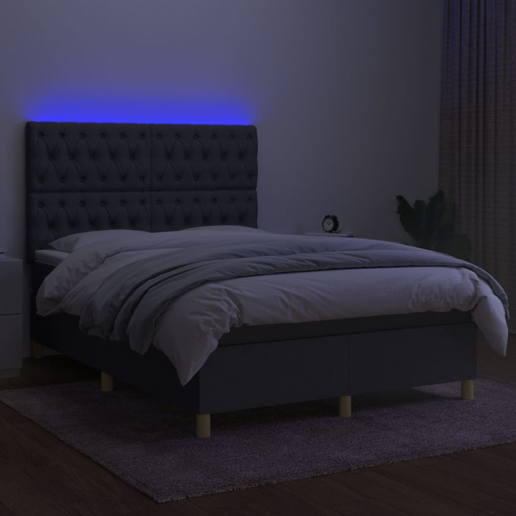 Krevet box spring s madracem LED tamnosivi 140x200 cm tkanina