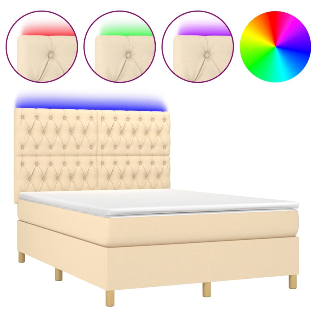 Krevet box spring s madracem LED krem 140x200 cm od tkanine