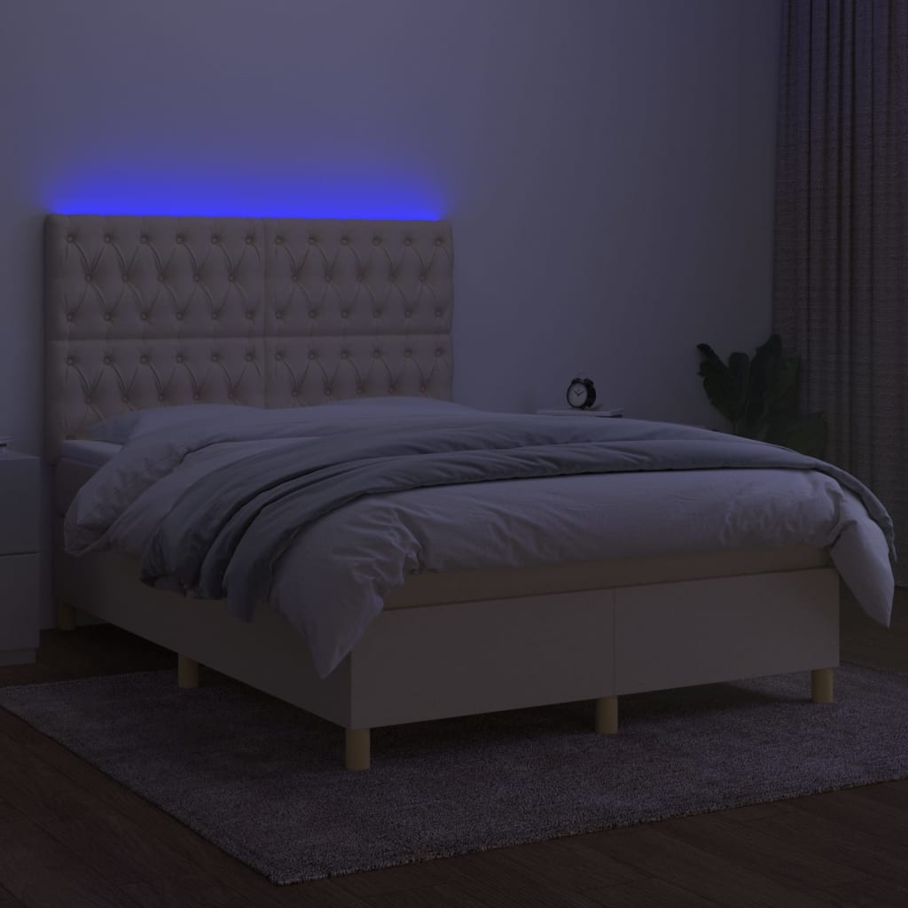Krevet box spring s madracem LED krem 140x200 cm od tkanine