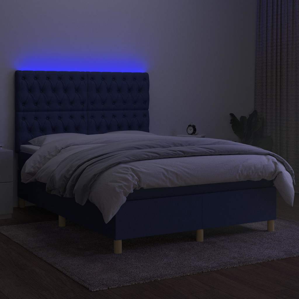 Krevet box spring s madracem LED plavi 140x200 cm od tkanine