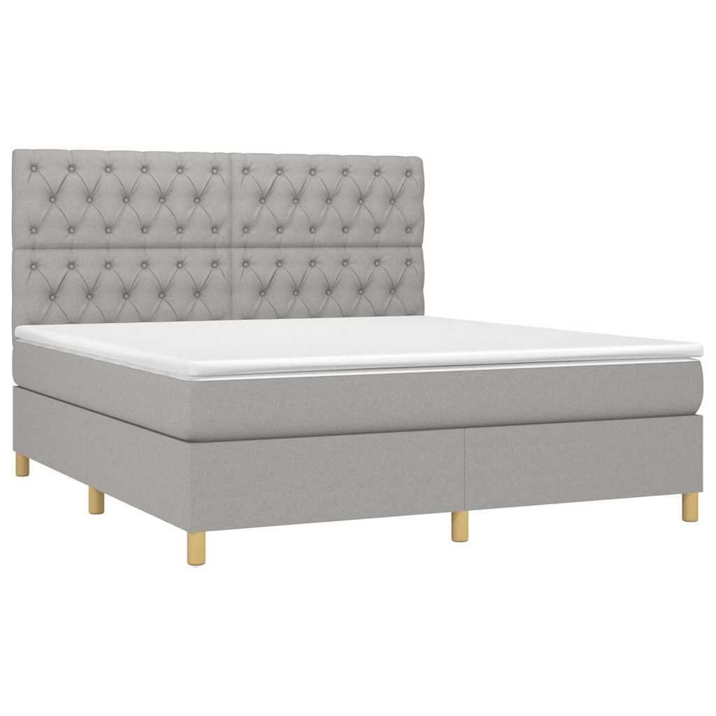 Krevet box spring s madracem LED svjetlosivi 160x200 cm tkanina