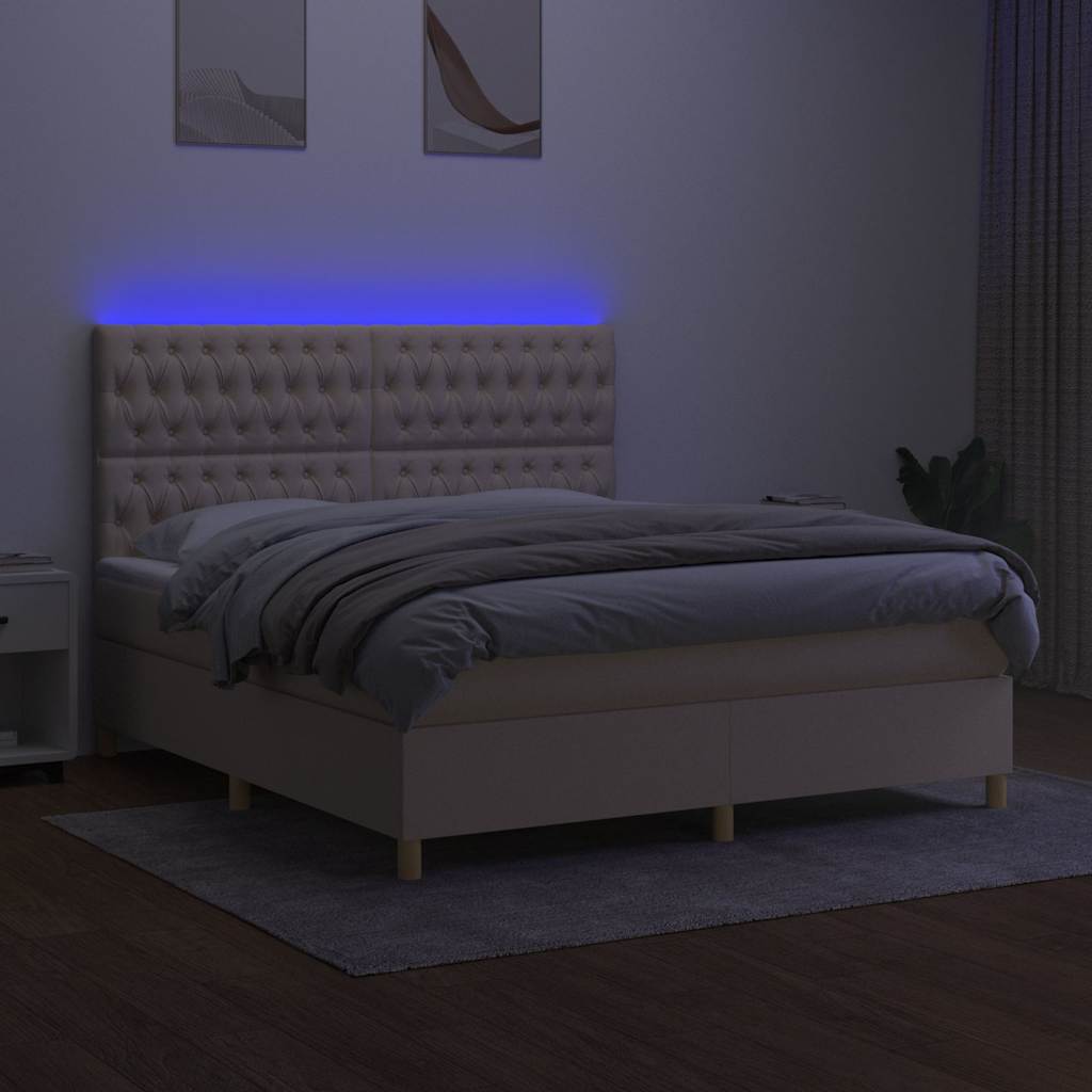 Krevet box spring s madracem LED krem 160x200 cm od tkanine