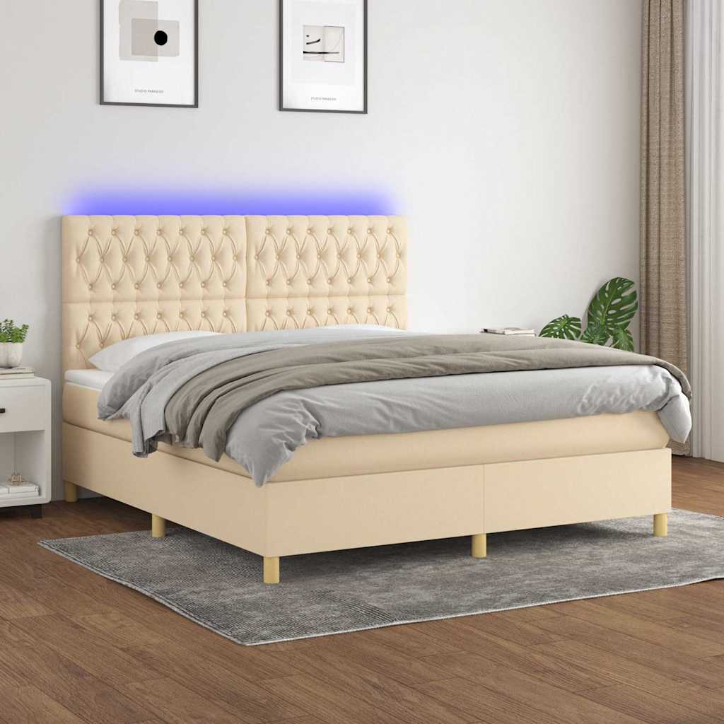 Krevet box spring s madracem LED krem 160x200 cm od tkanine