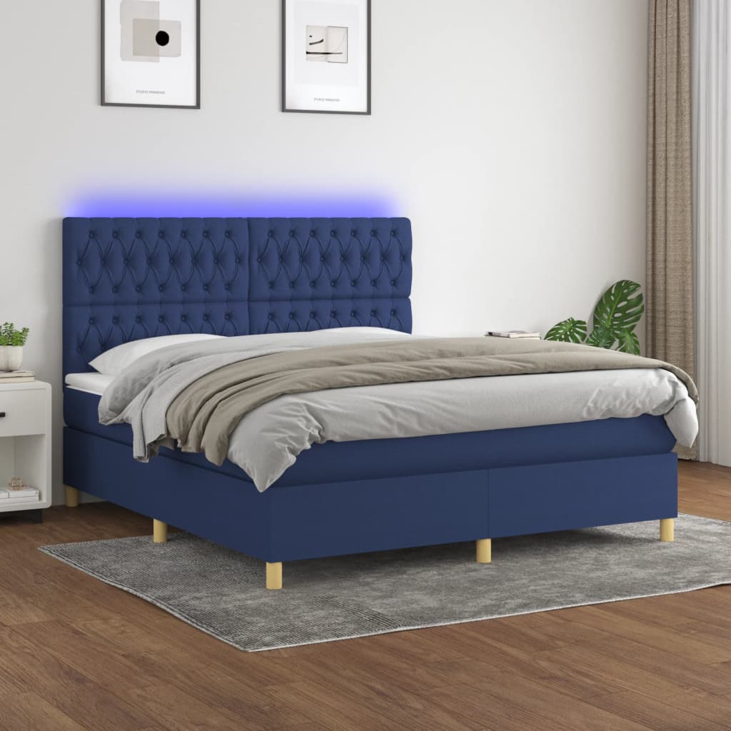 Krevet box spring s madracem LED plavi 160x200 cm od tkanine