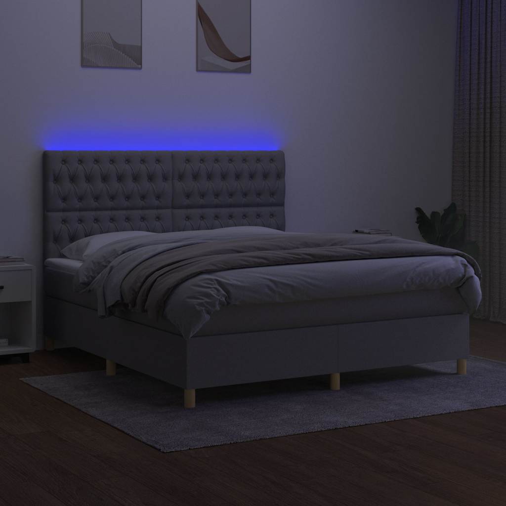 Krevet box spring s madracem LED svjetlosivi 180x200 cm tkanina