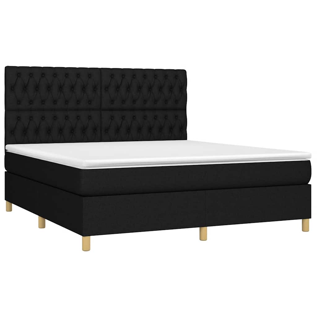Krevet box spring s madracem LED crni 180x200 cm od tkanine
