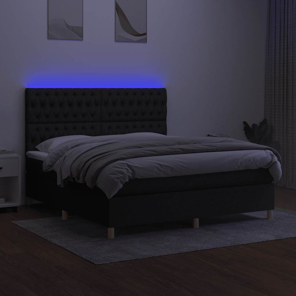 Krevet box spring s madracem LED crni 180x200 cm od tkanine