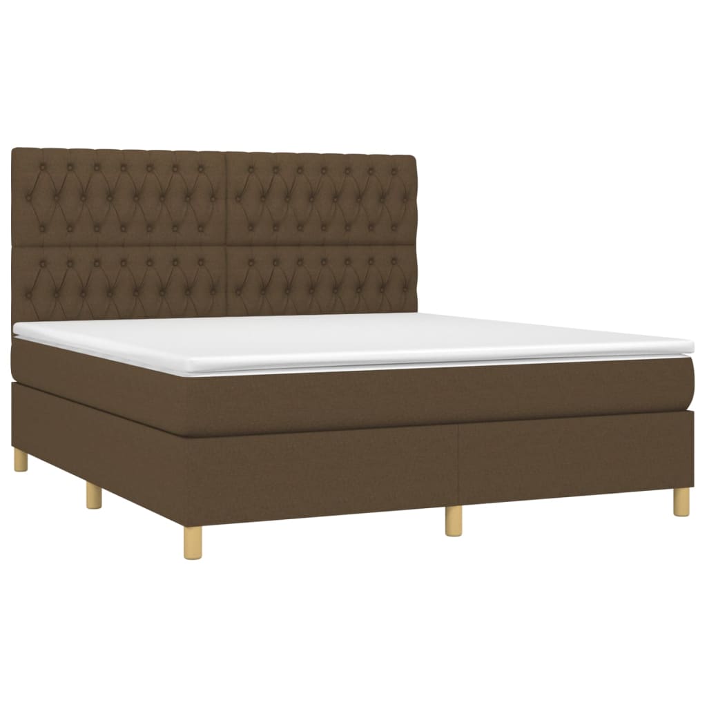 Krevet box spring s madracem LED tamnosmeđi 180x200 cm tkanina