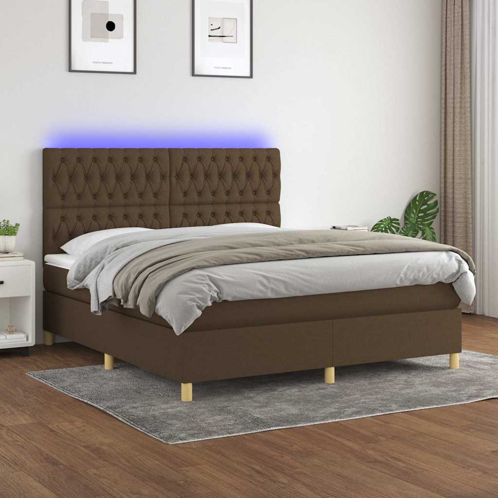 Krevet box spring s madracem LED tamnosmeđi 180x200 cm tkanina