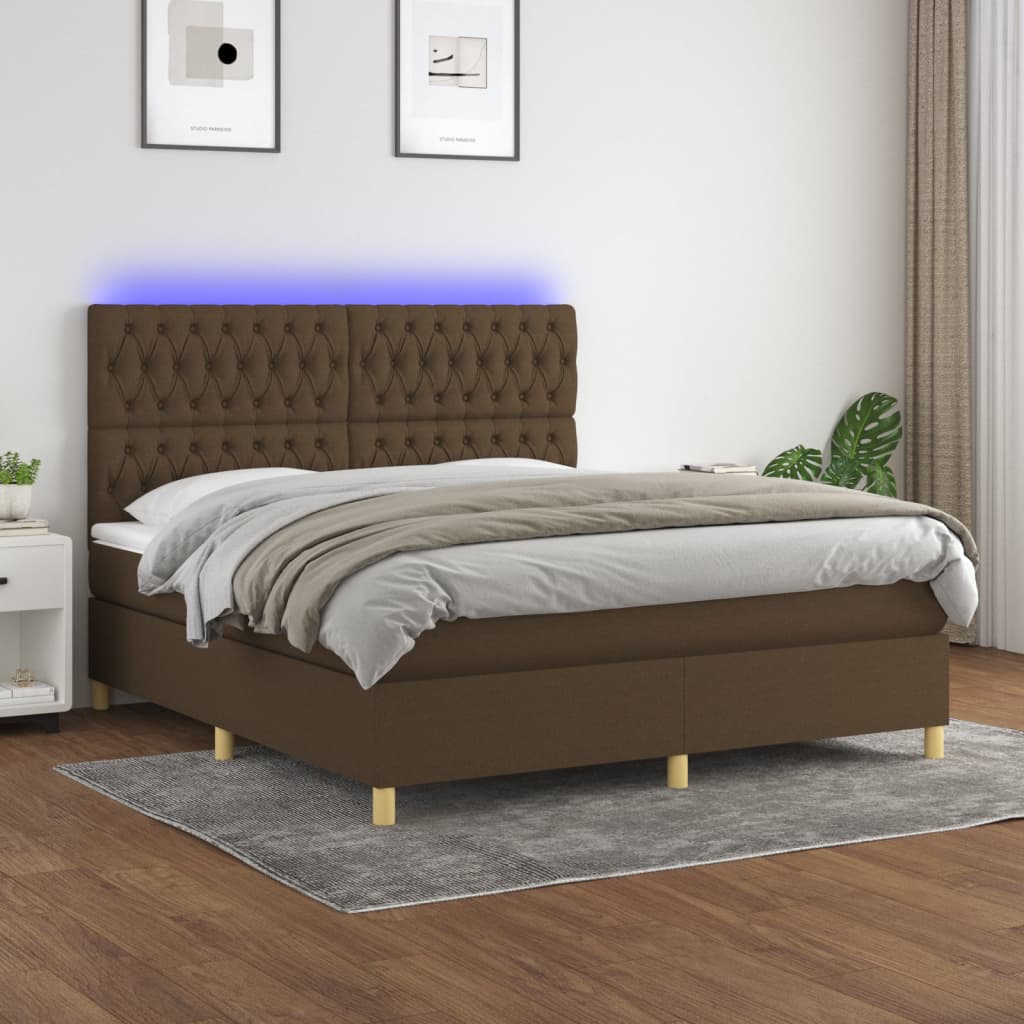 Krevet box spring s madracem LED tamnosmeđi 180x200 cm tkanina