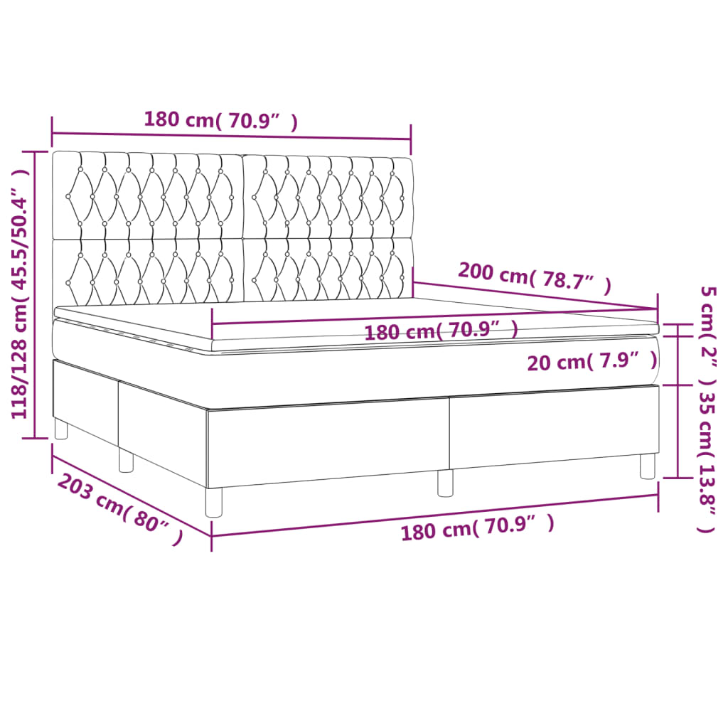 Krevet box spring s madracem LED krem 180x200 cm od tkanine